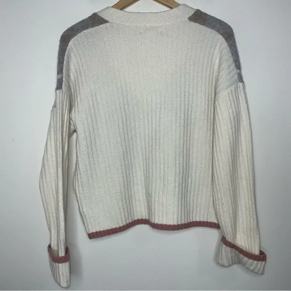 Rachel Zoe Academia Argyle Preppy Cardigan Sweater Size S Neutral Long Sleeve - Picture 6 of 12